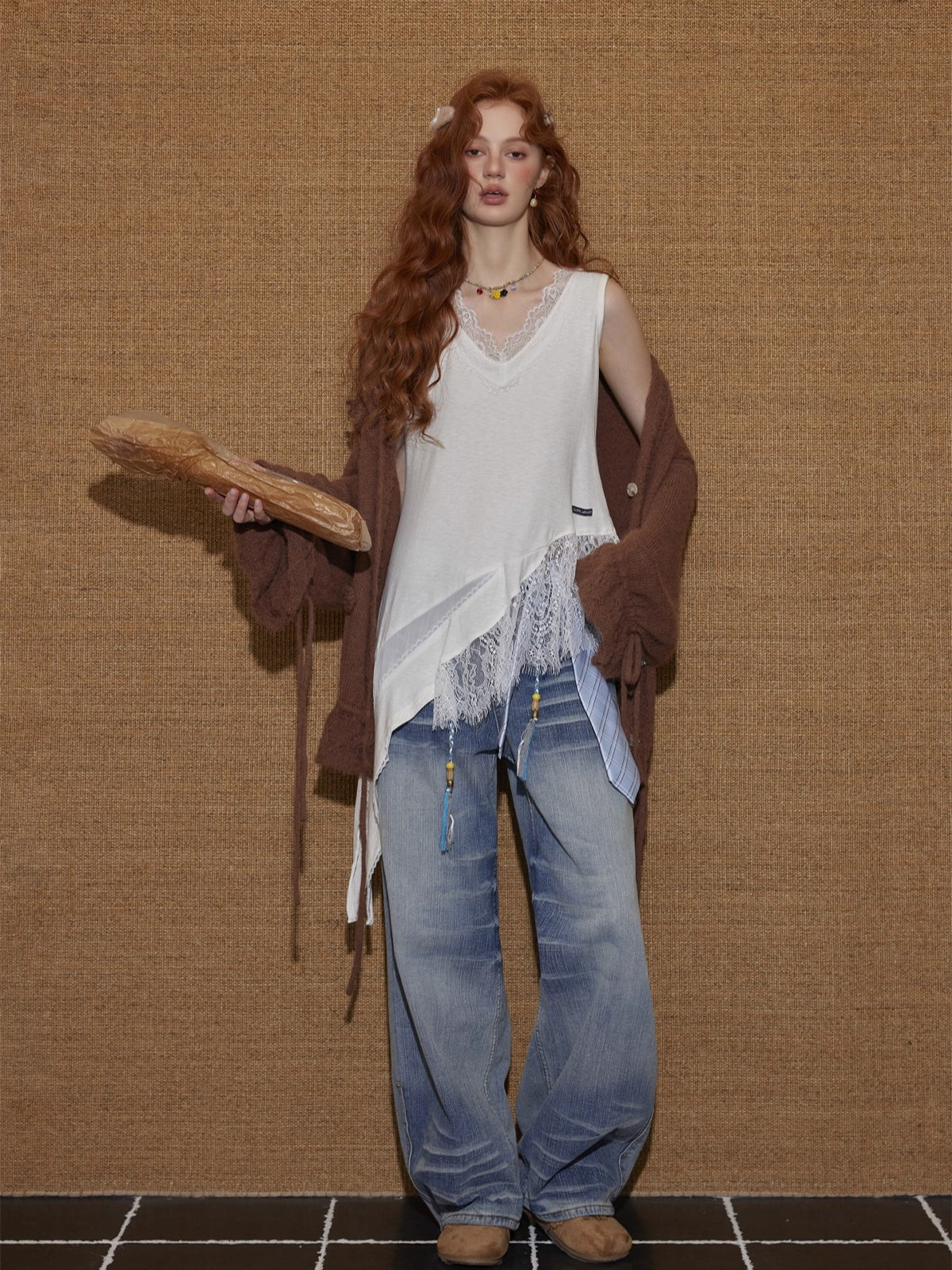 Vintage Lace Trim V-Neck Tank Top - CHINASQUAD