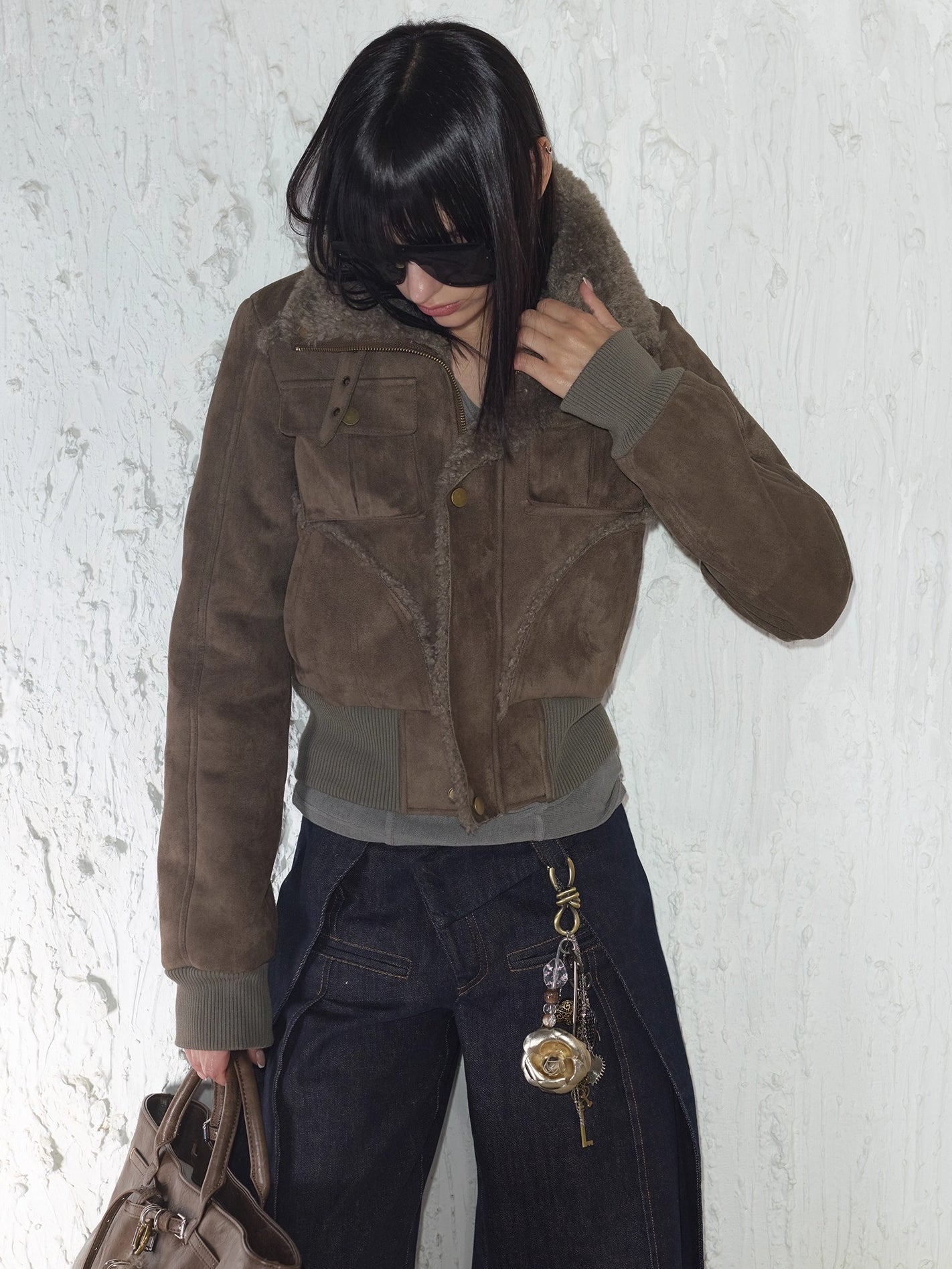 Faux Shearling Ribbed Short Jacket