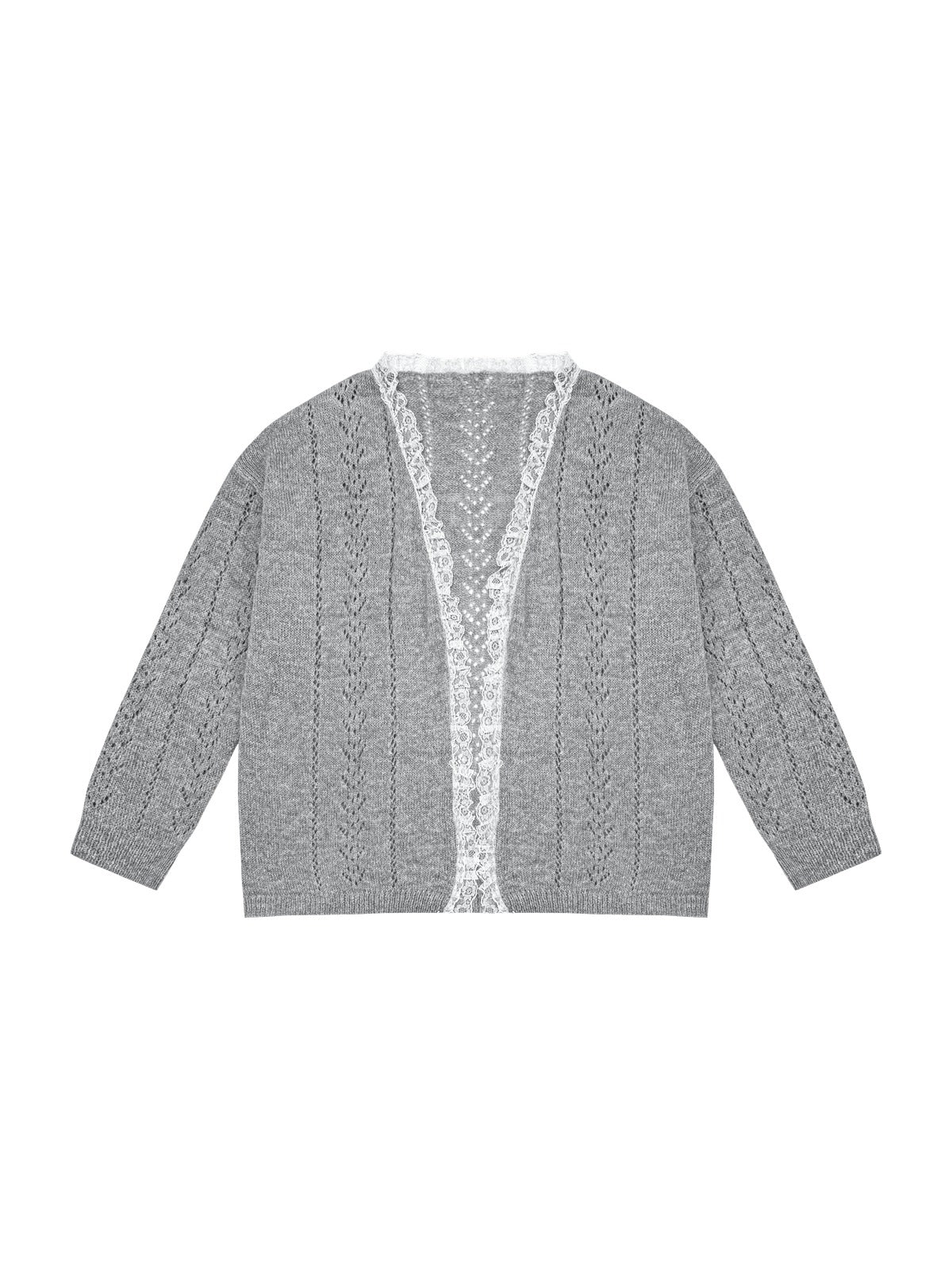 Gray & Purple Lace Trim Cardigan - CHINASQUAD