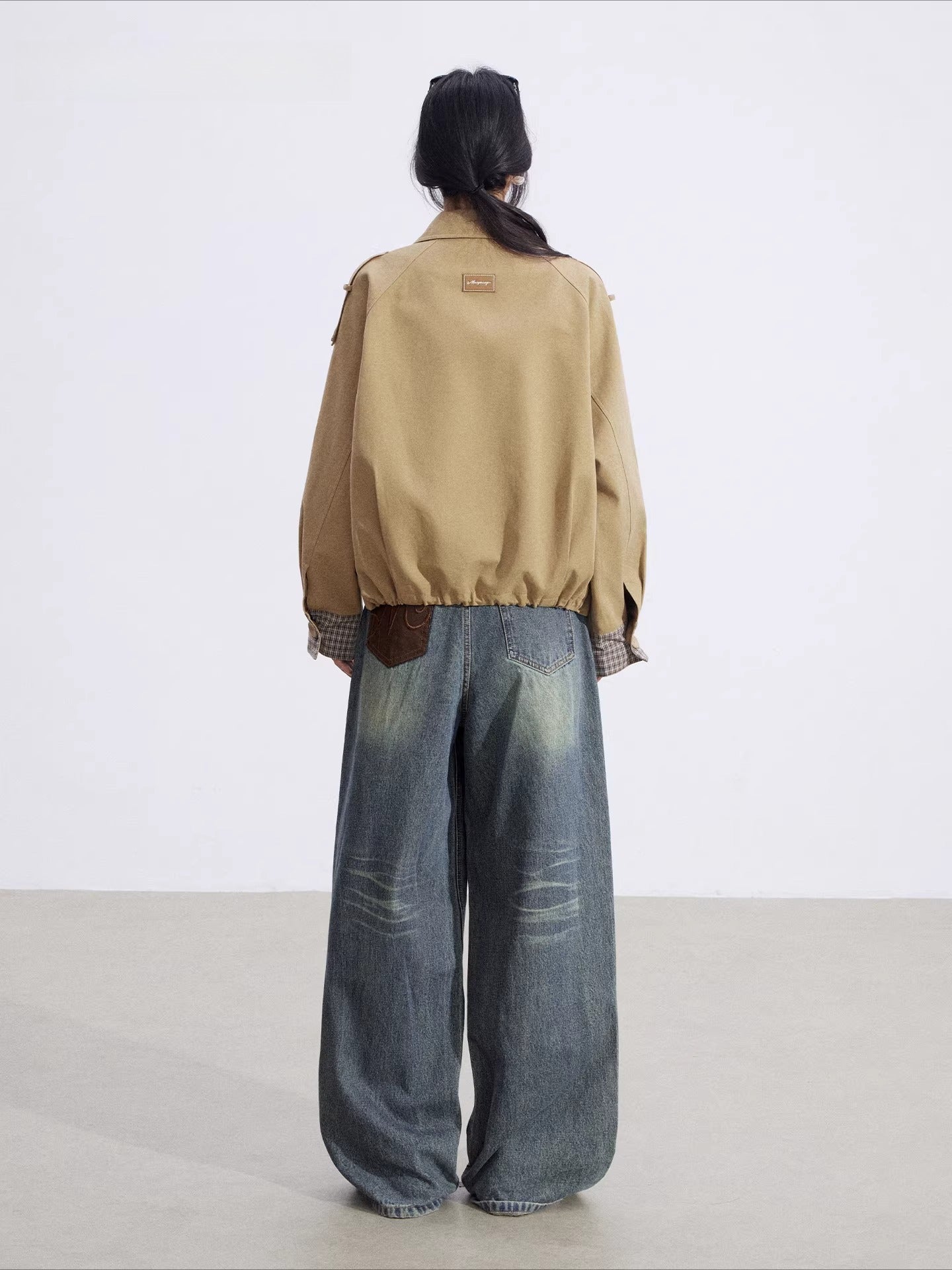 Plaid Patchwork Double-Breasted Short Jacket