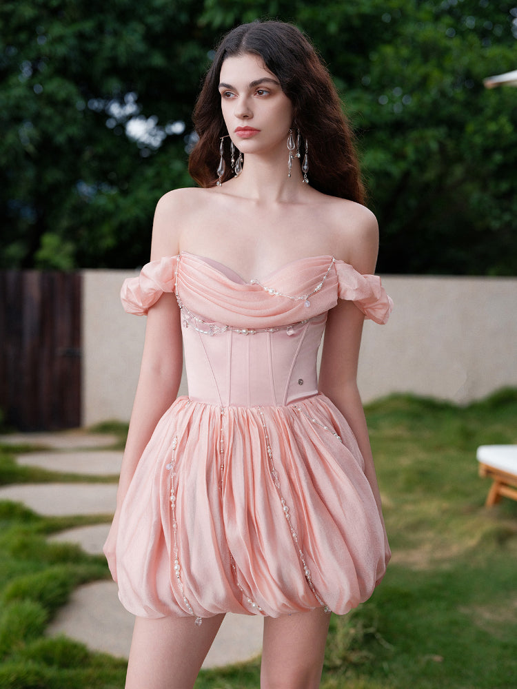 Strapless Waist Cinched Puff Dress - CHINASQUAD