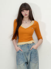 Knit V-neck 5/6 Sleeve T-shirt - CHINASQUAD