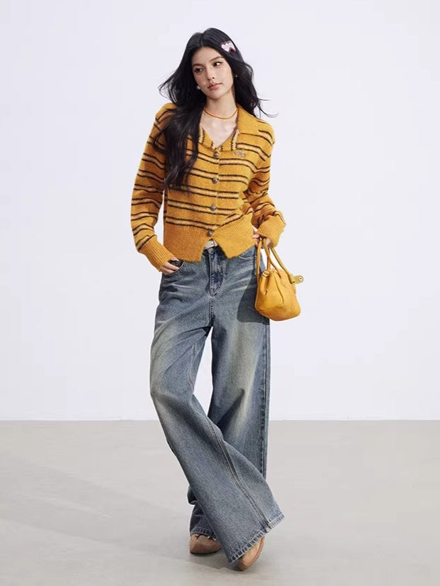 Pumpkin Stripe Polo Knit cardigan