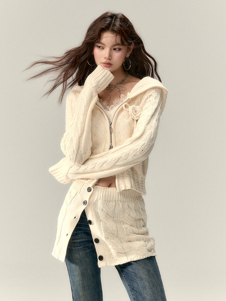 Black & Apricot Buttoned Knit Skirt - CHINASQUAD