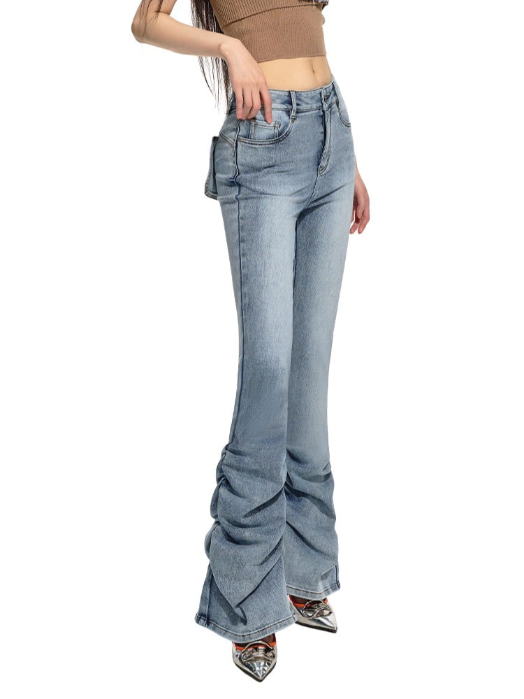 Blue Distressed Slim-Fit Flared Jeans