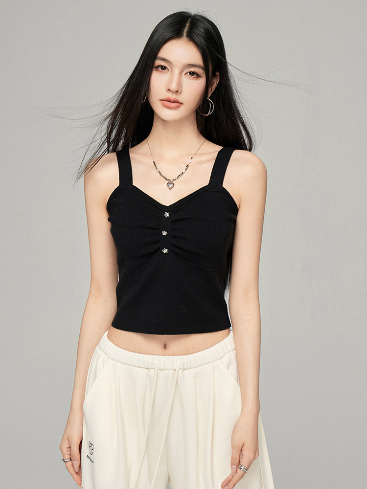 Star Print Slimming Wide Shoulder Strap Knit Vest - CHINASQUAD