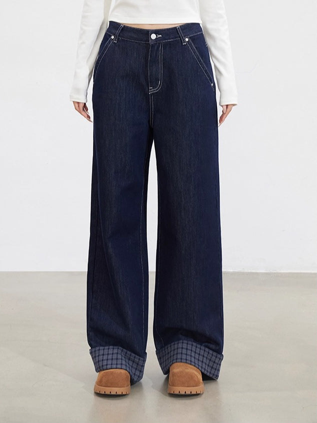 MacyMccoy Plaid Patchwork Wide-Leg Jeans - CHINASQUAD