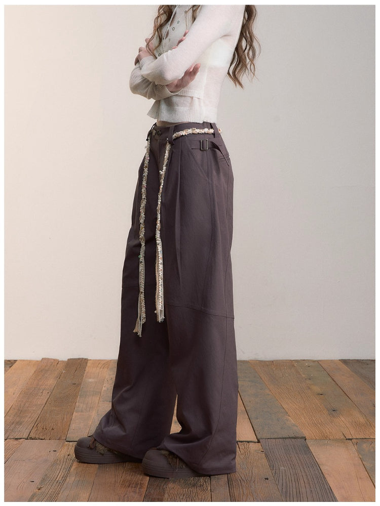 Pleated Double-Button Straight Wide-Leg Pants - CHINASQUAD