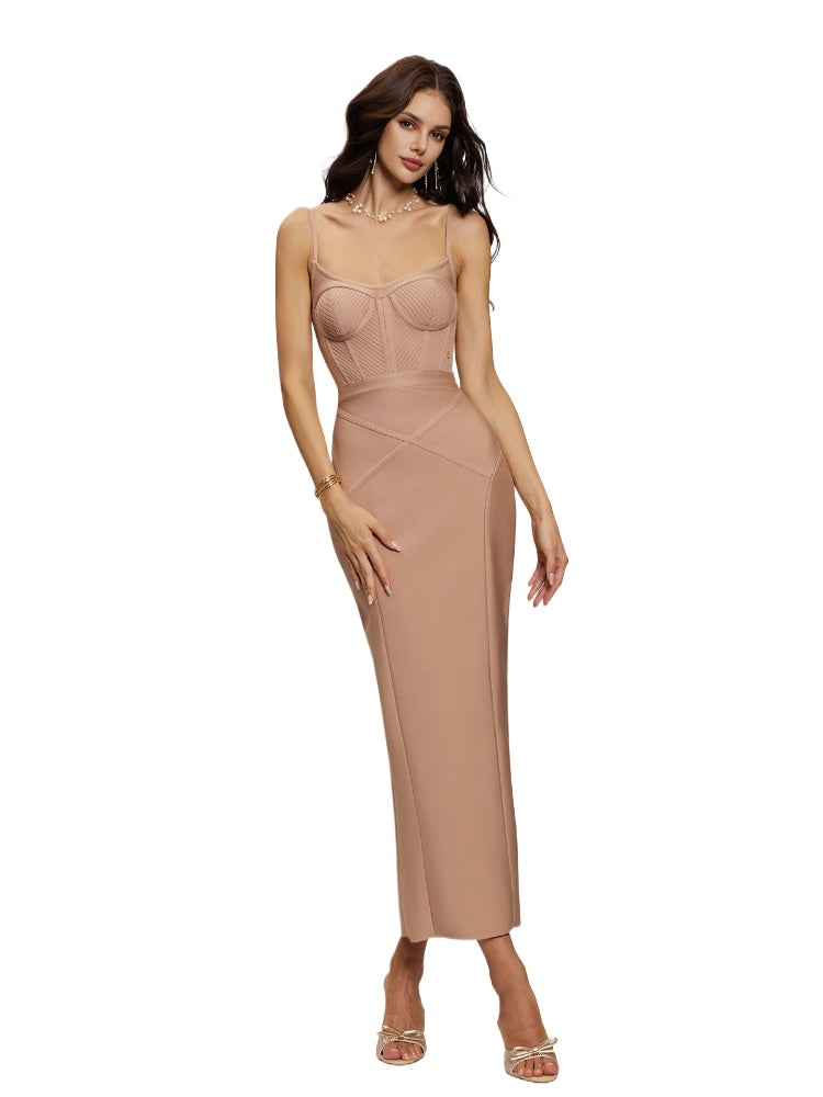 Nude Slim-Fit Panel Dress - CHINASQUAD
