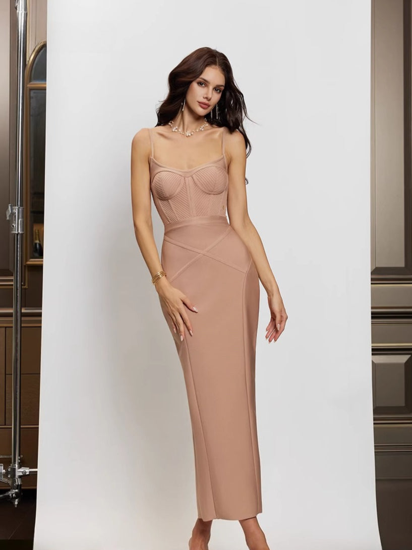 Nude Slim-Fit Panel Dress