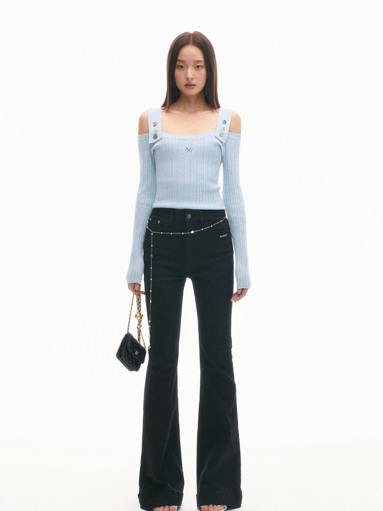 Casual Off-Shoulder Slim-Fit Wool Long-Sleeve Top - CHINASQUAD