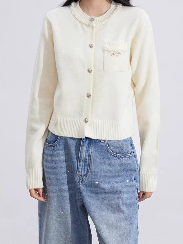 Shimmer-Thread Tweed-Inspired Knit Sweater