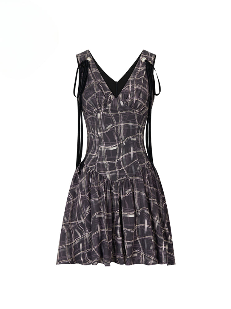 Tie-up Plaid Sleeveless Dress - CHINASQUAD