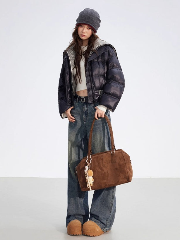 Leather-Patch Wide-Leg Cotton Jeans - CHINASQUAD