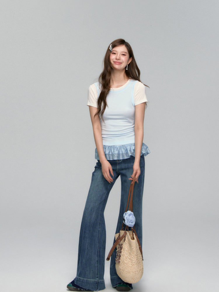 Two-piece Ruffled Bottoming Top - CHINASQUAD