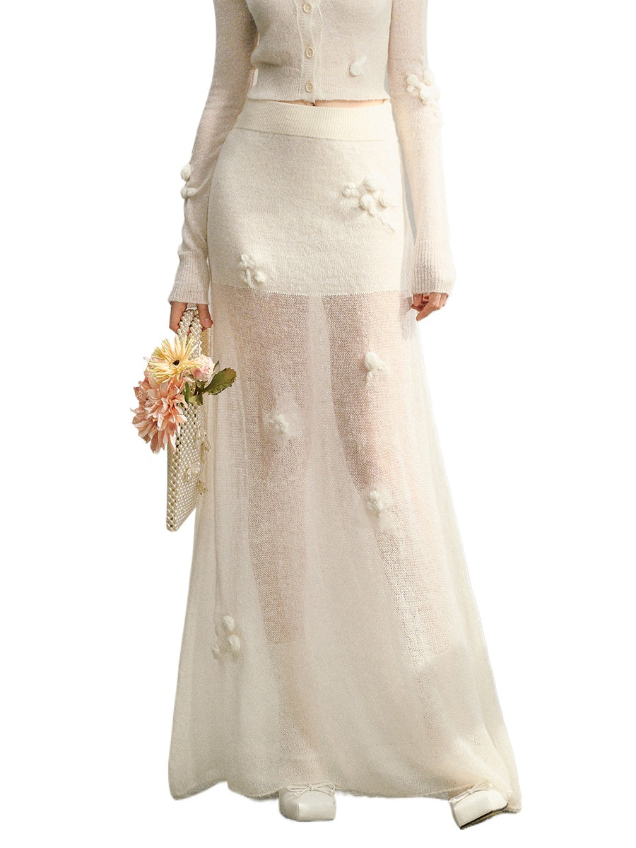 White Rose Hand-Crocheted Mohair Knit Skirt - CHINASQUAD