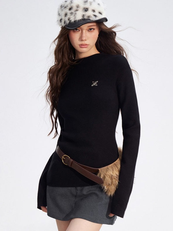 Asymmetric Ribbed Knit Turtleneck
