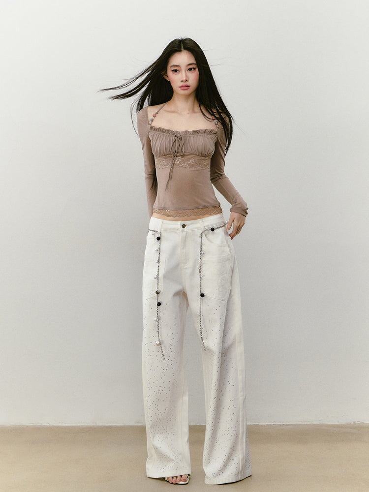 Lace Panel Beaded Acetate T-shirt - CHINASQUAD