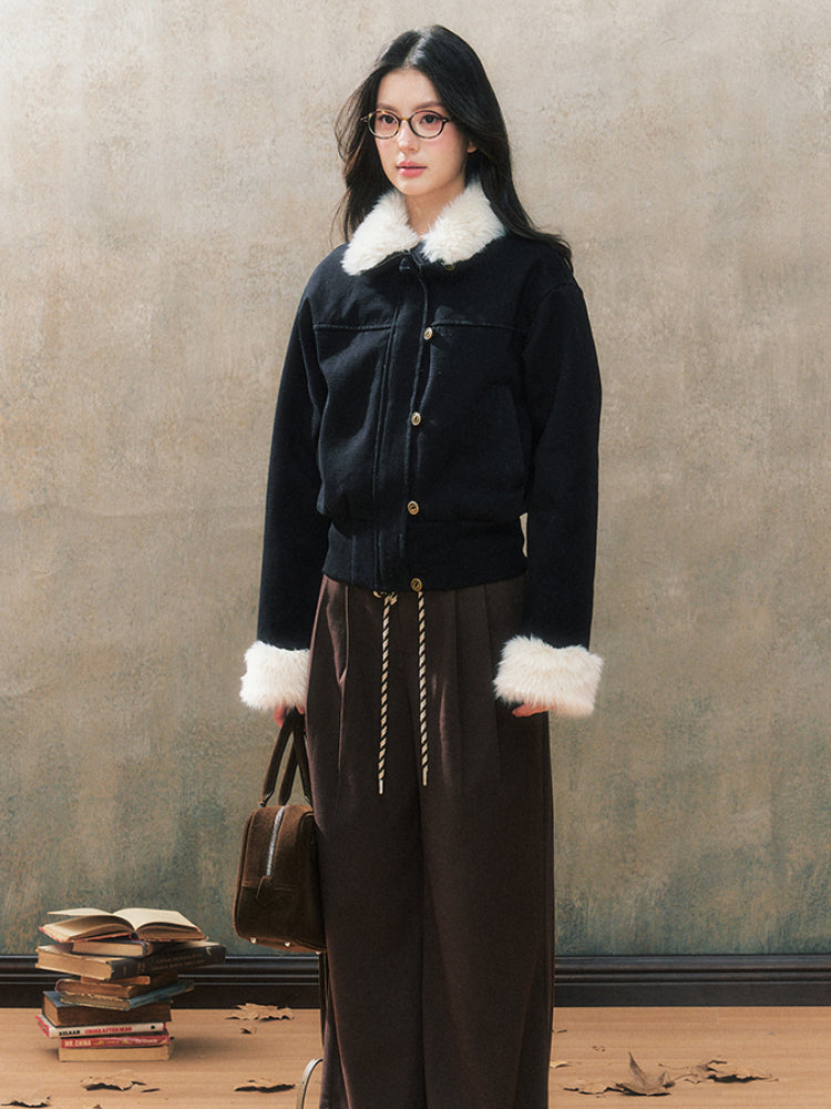 Black Fitted Shearling Jacket - CHINASQUAD