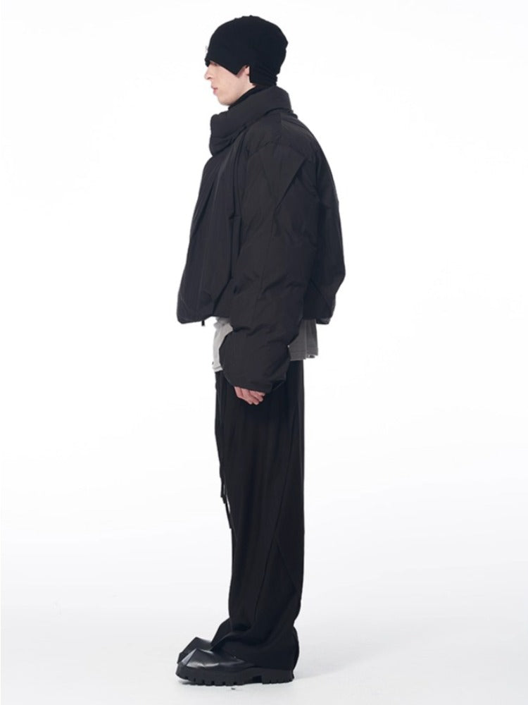 B7 Pleated Logo Printed Cropped Puffer Jacket - CHINASQUAD