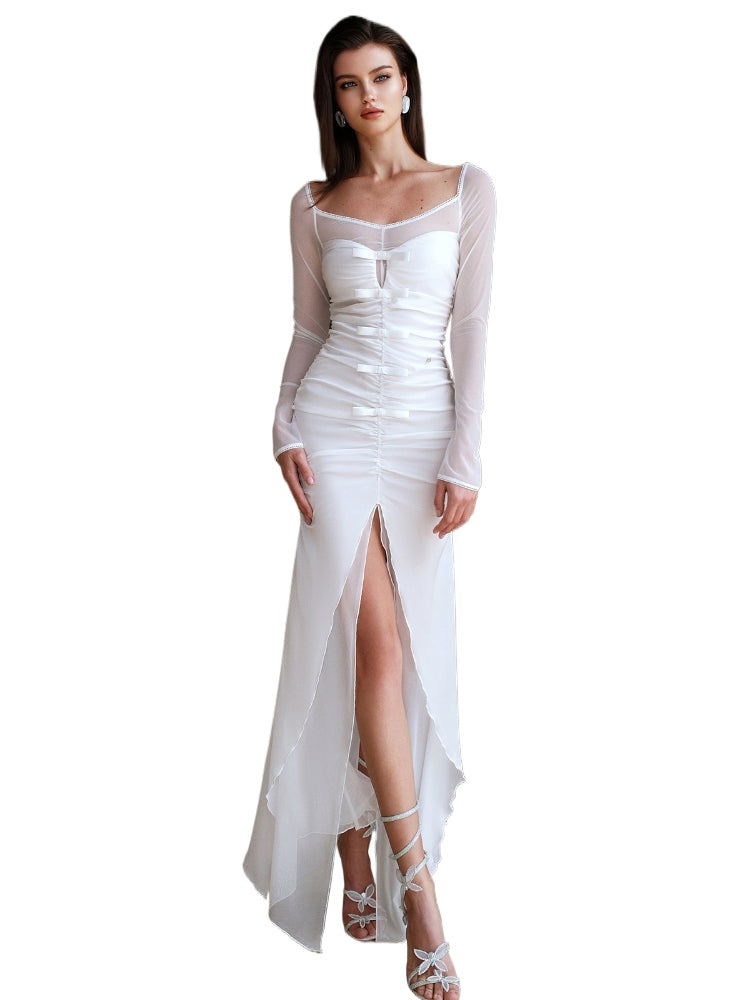 Bowknot Halter Fake Two-piece Dress - CHINASQUAD