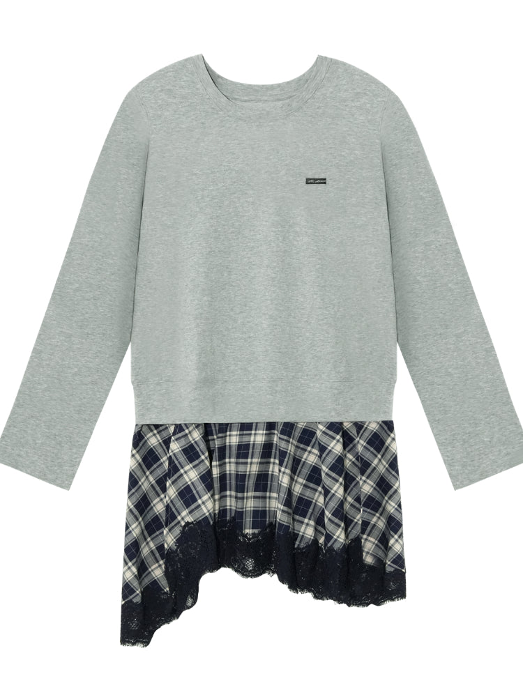 Plaid Lace Patchwork Knit Dress - CHINASQUAD