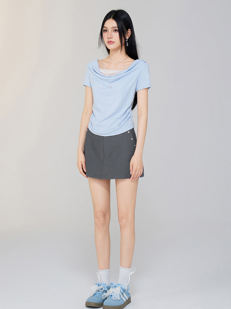 One-shoulder Lace T-shirt - CHINASQUAD