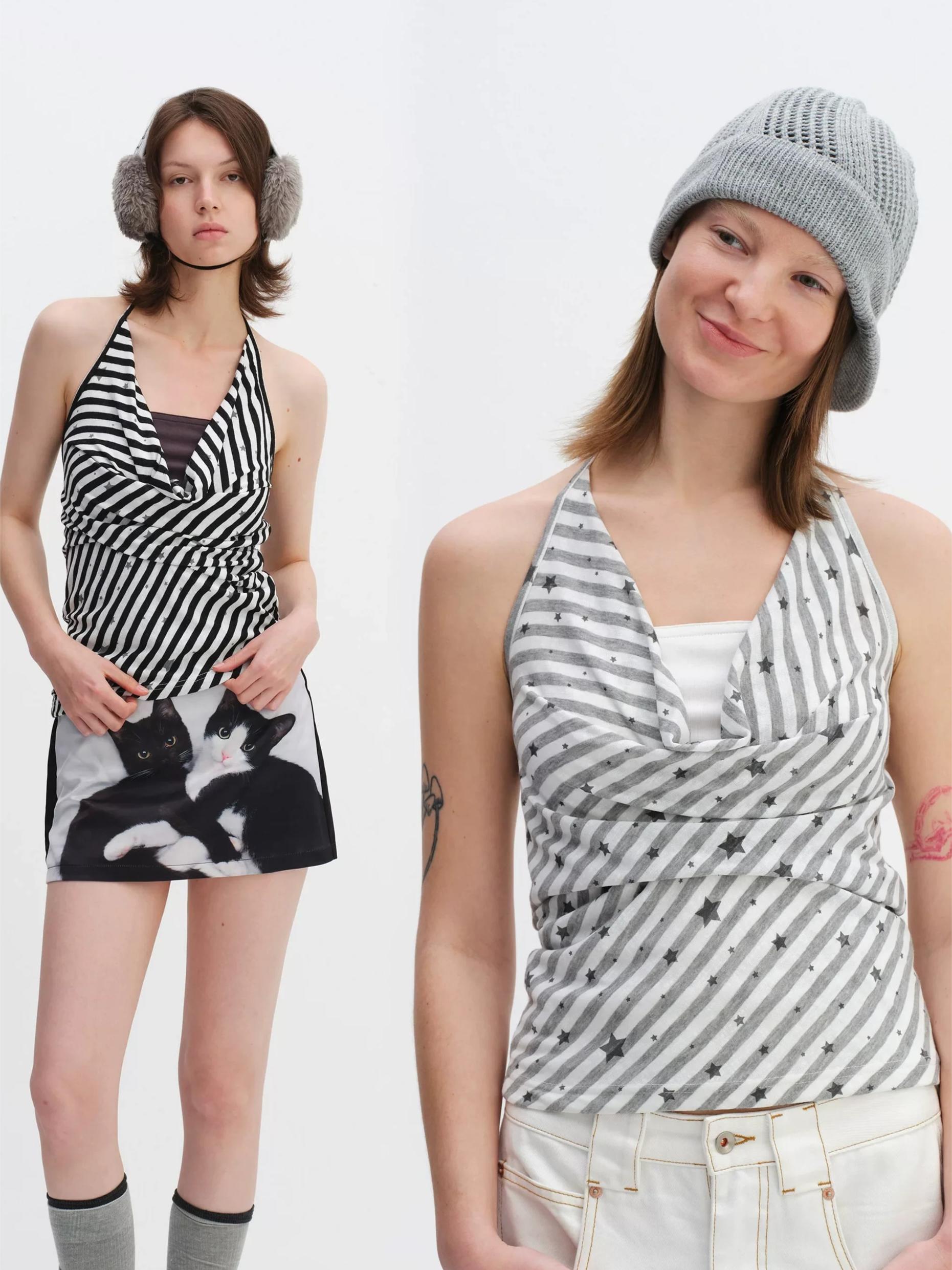 Star Stripe Draped Halter Camisole