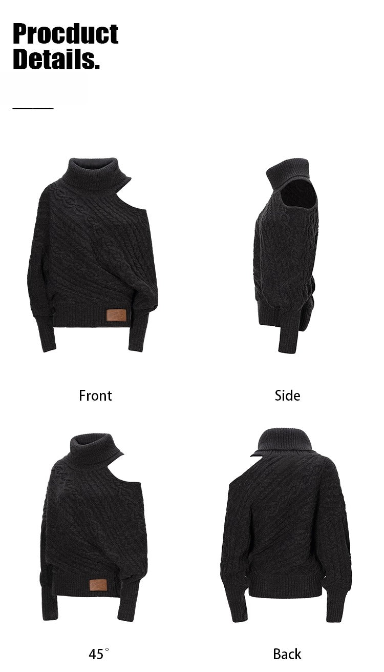 Wool-Blend Batwing Cable Knit Sweater