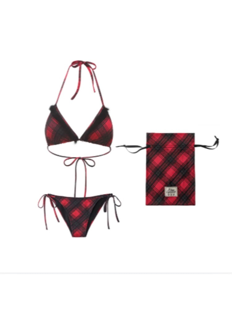 Red Plaid Bikini Bras - CHINASQUAD