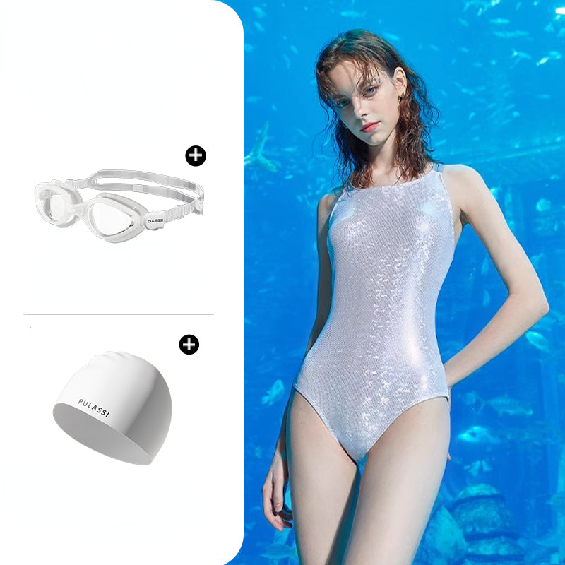White Open-Back Professional One-Piece Swimsuit - CHINASQUAD