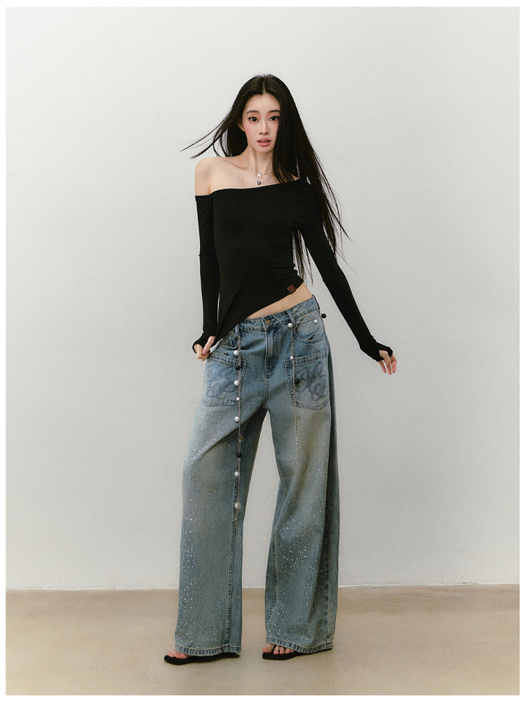 Shimmer Asymmetric Shoulder Irregular T-shirt - CHINASQUAD