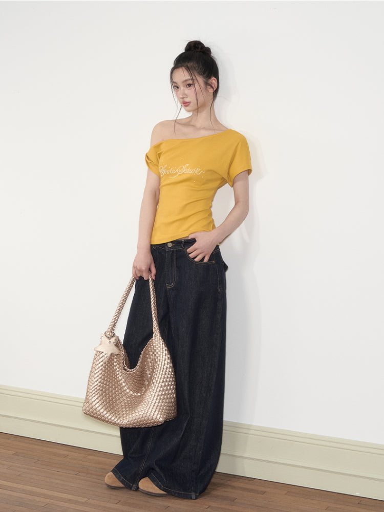 Pearl Waist - Cinching Off-Shoulder T-shirt - CHINASQUAD