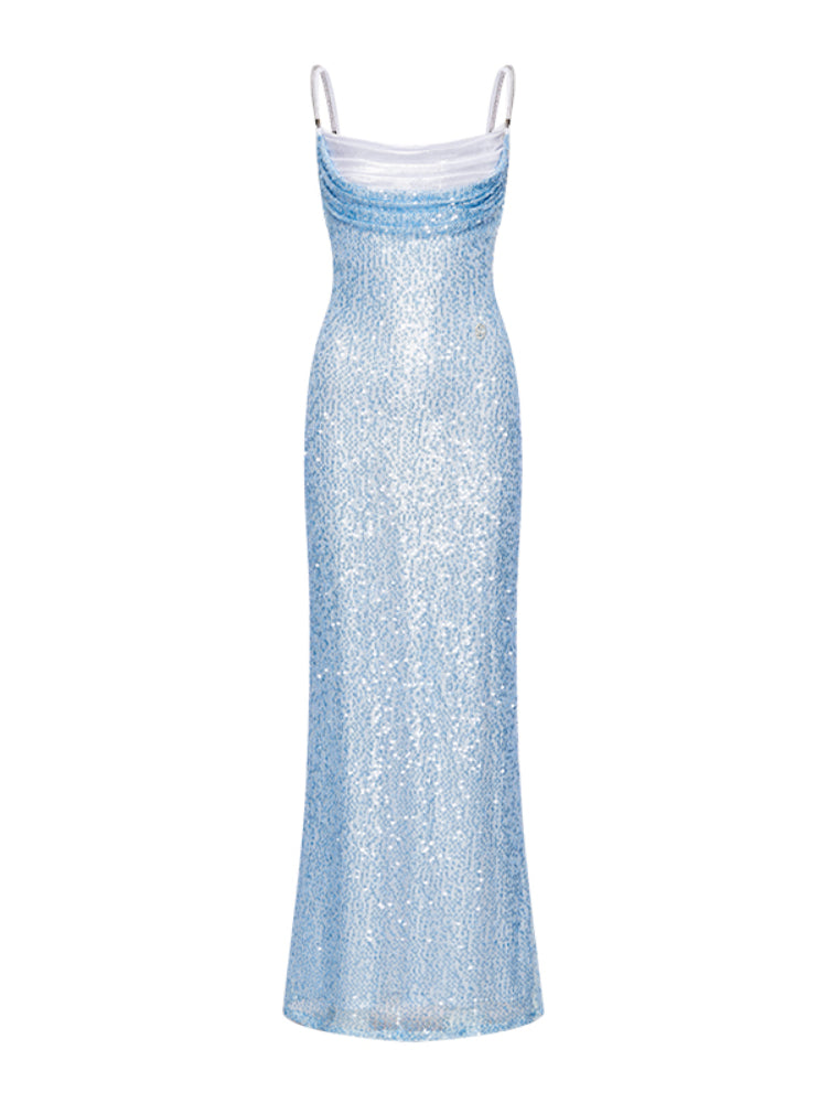 Sequin Draped Neck Slim-Fit Gown - CHINASQUAD