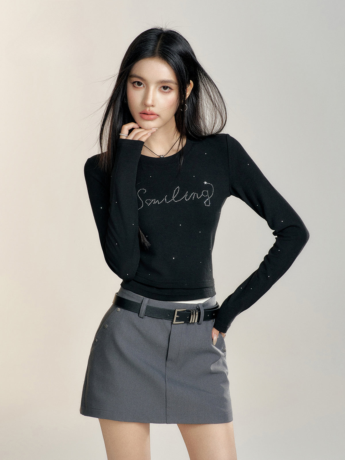 Black & Gray High-waisted Vintage-style Skirt - CHINASQUAD