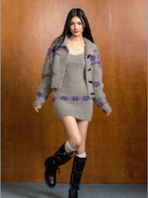 Fair Isle Faux Collar Knitted Cardigan & Dress Set - CHINASQUAD