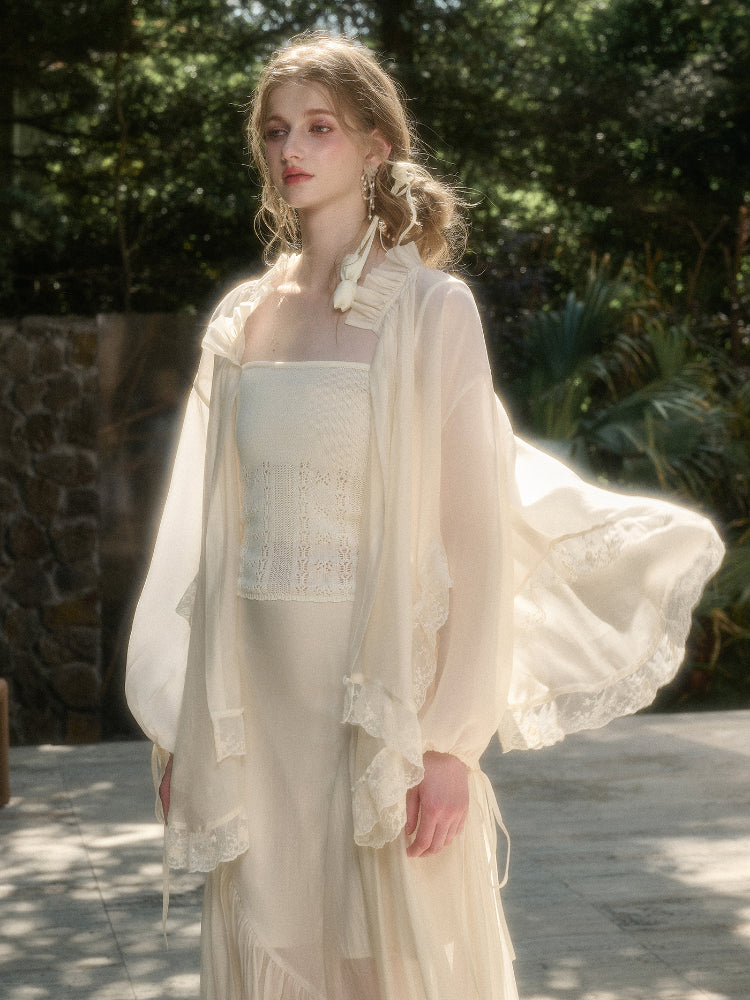 Lace Round Neck Trimmed Shirt - CHINASQUAD