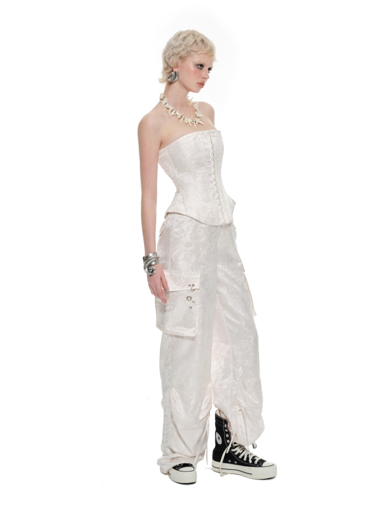 Black & Pink Jacquard Cargo Pants - CHINASQUAD