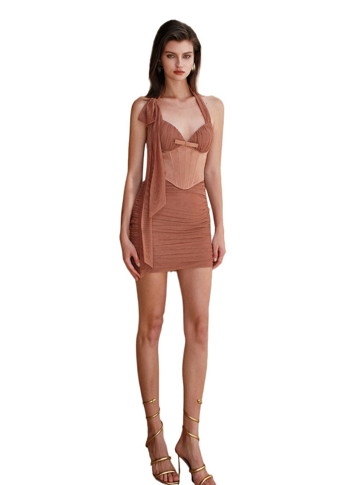 Bow Tie Ruched Fishbone Waist Cinch Skirt - CHINASQUAD