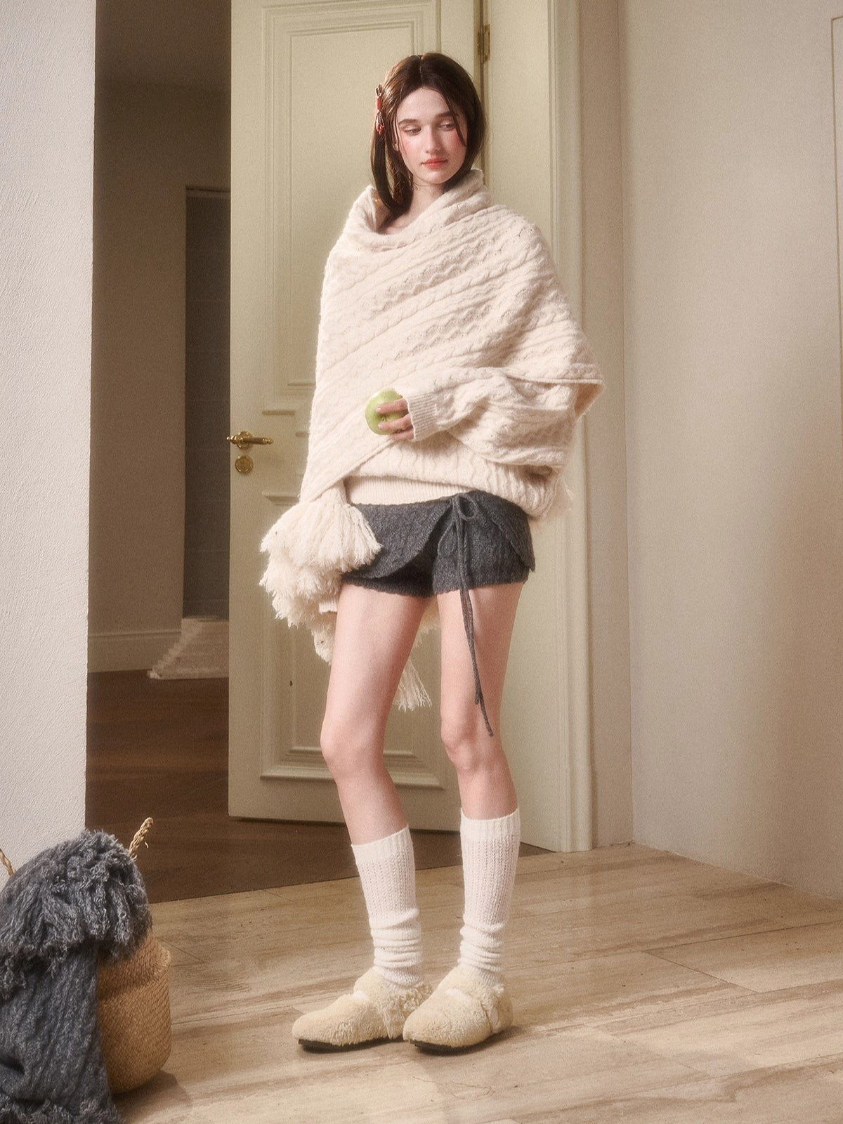 Celestial Wool Cable-Knit Shawl Scarf
