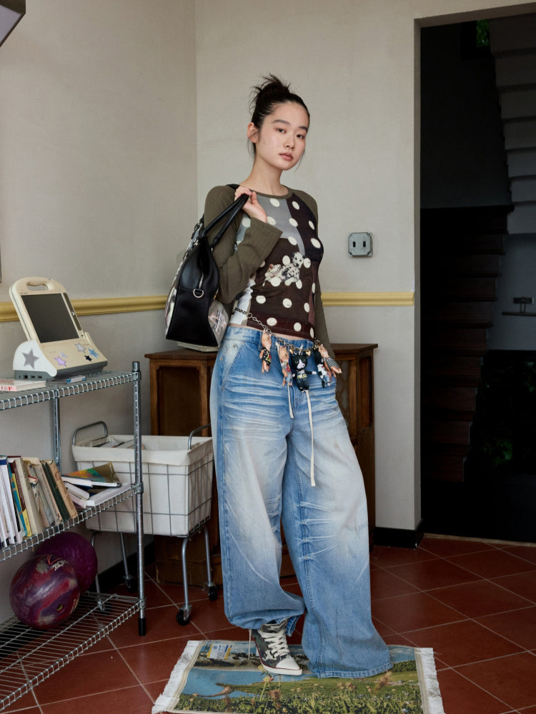 Cat Print Raglan Sleeve Color-Blocking T-Shirt - CHINASQUAD