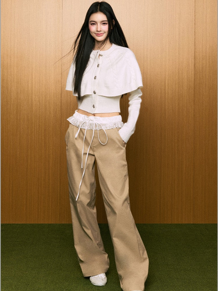 Lace Waist Wide-Leg Straight Pants - CHINASQUAD