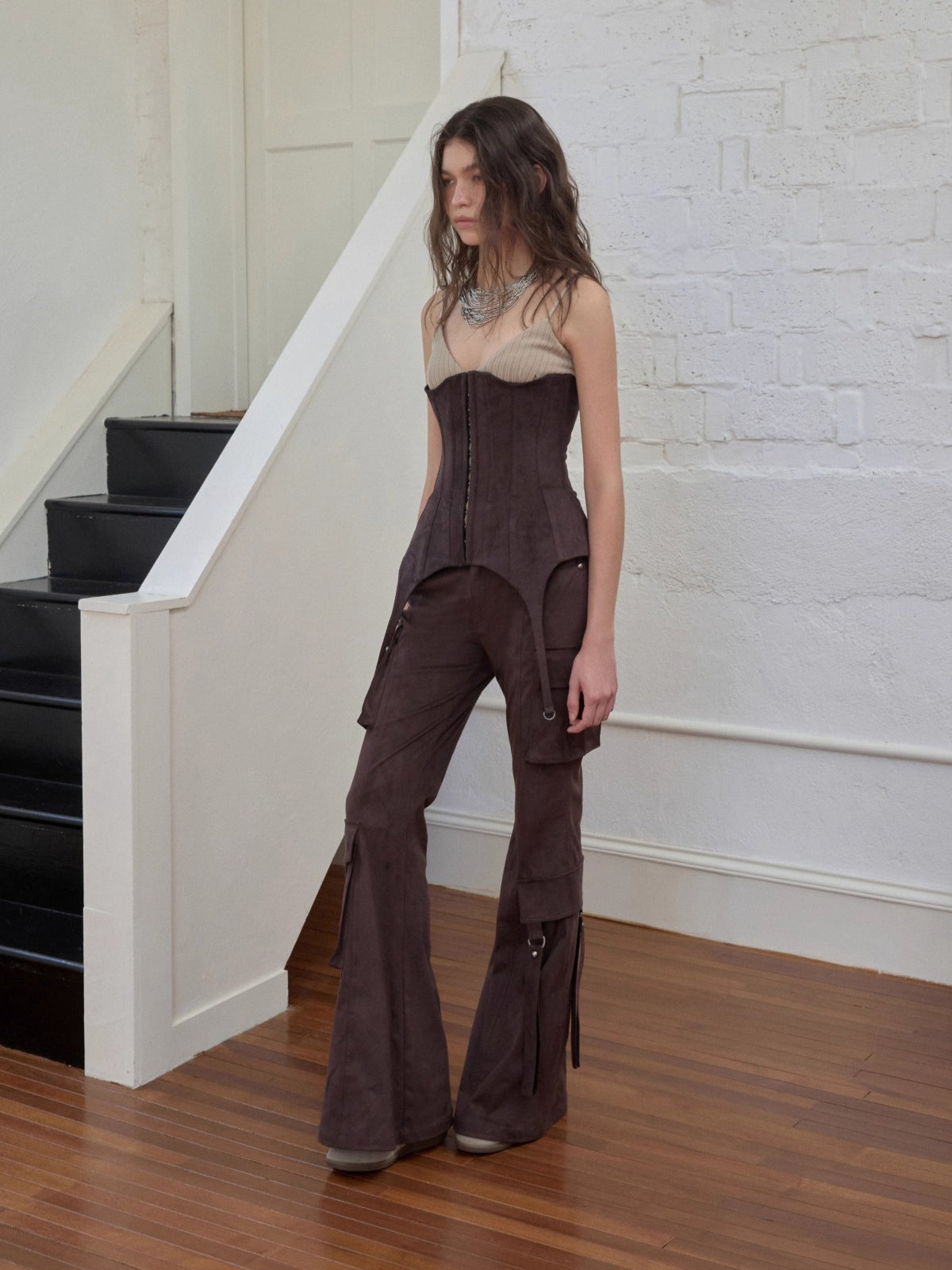 Suede-Effect Lace-Up Belt Corset