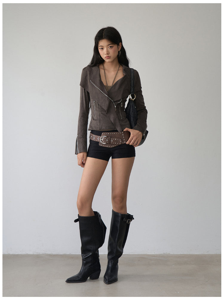 Large Collar Short Suede Jacket - CHINASQUAD