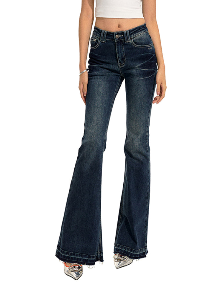 Washed Stretch Slim Flare Jeans - CHINASQUAD