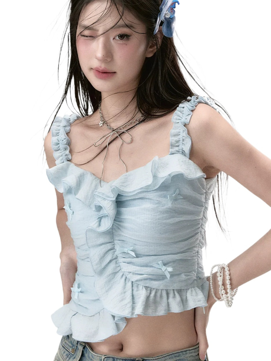 Ruffled Spaghetti Strap Tank Top - CHINASQUAD