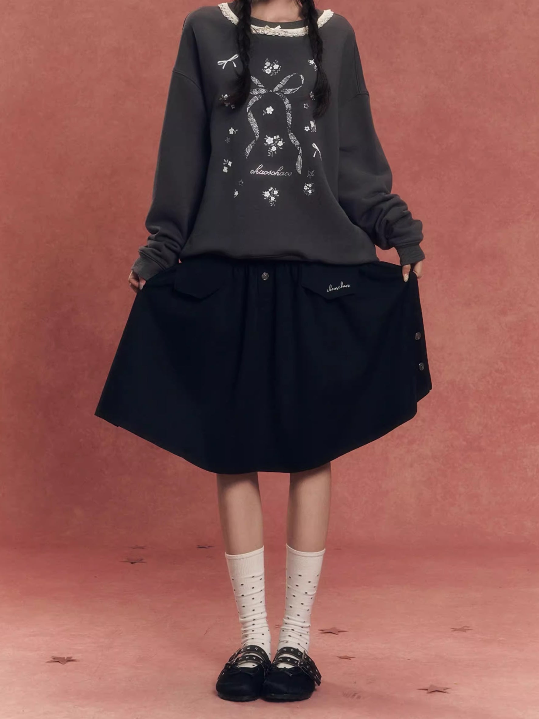 Vintage Lace-Trim Loose Sweatshirt