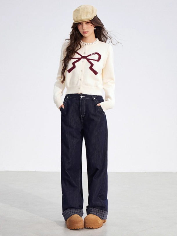 Bow Detail Cropped Knit Cardigan
