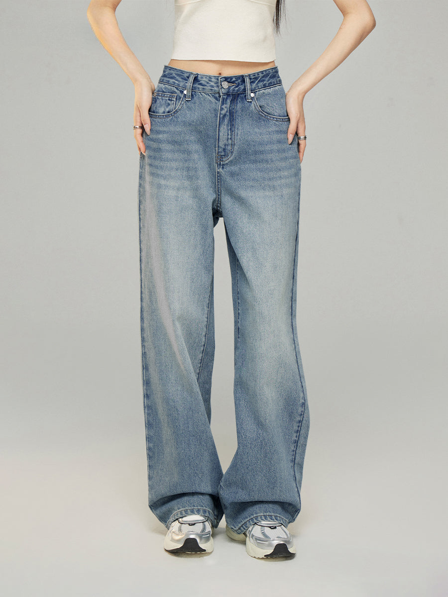 Letter Embroidery Wide-Leg Jeans - CHINASQUAD
