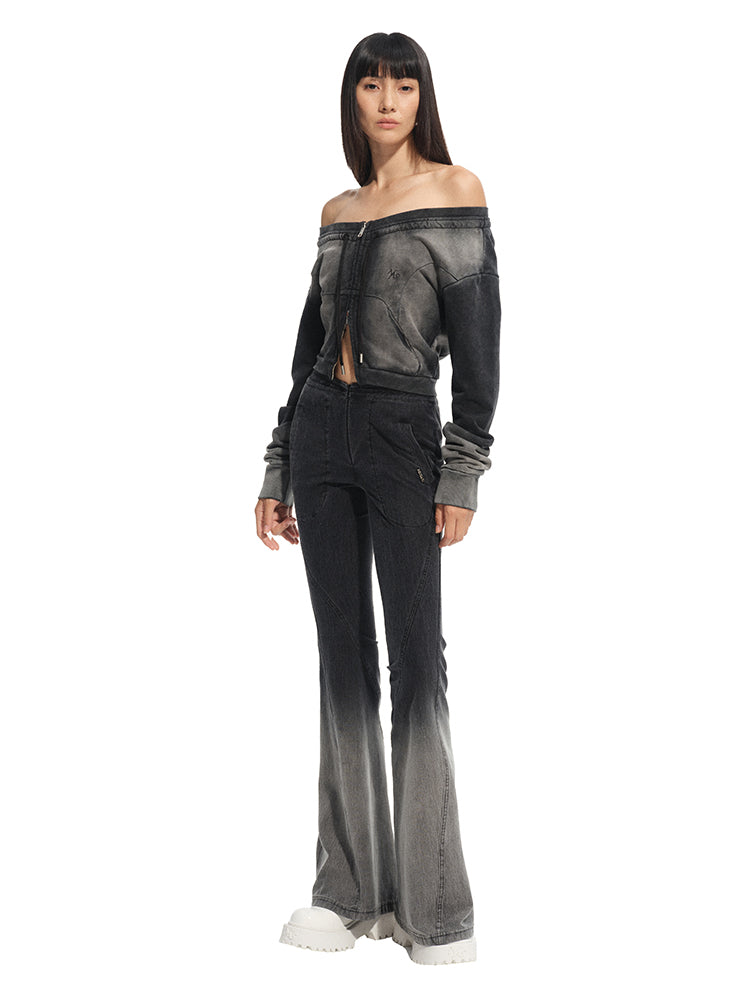 Twill Washed V-Waist Stretch Micro-flare Pants - CHINASQUAD
